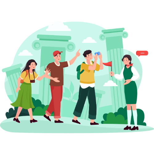 Group of global travellers exploring a foreign city together, tracking cross-currency travel expenses with Syncrofin