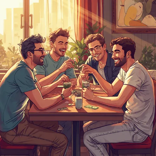 Friends splitting a bill with the group expense tracker app