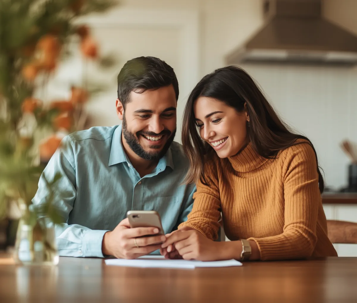 Couple setting a budget together using the budget planner