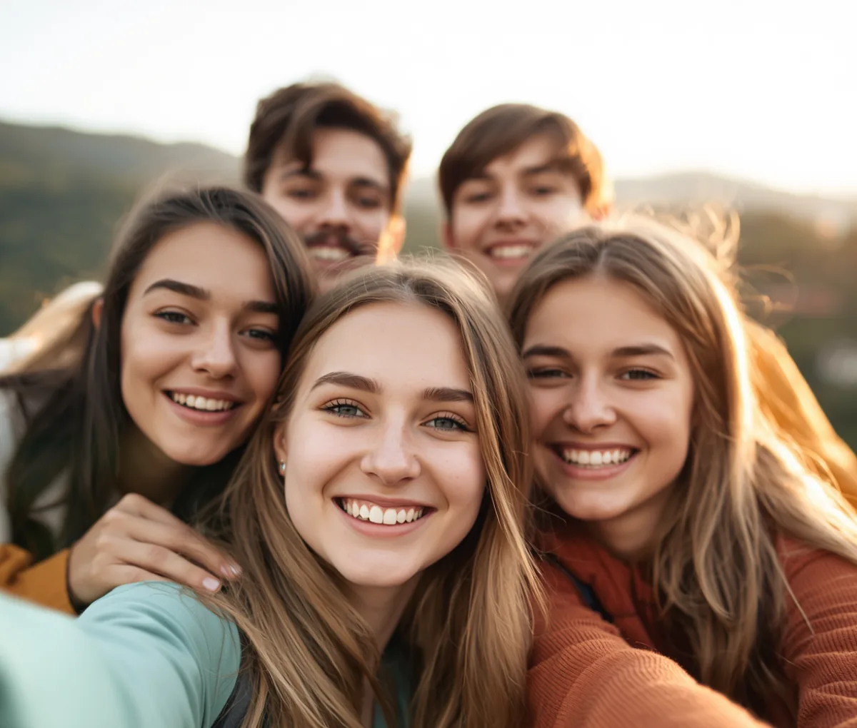 Group of friends on a trip sharing expenses with Syncrofin