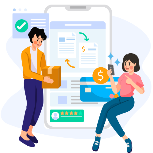 Two friends splitting a shared bill and settling expenses in the Syncrofin app